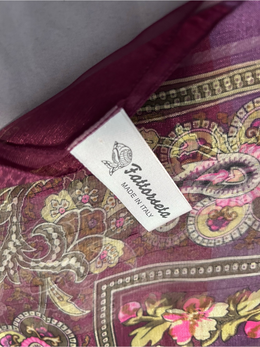 Fattorsetta Paisley Rose Scarf Made in Italy - Picture 7 of 8